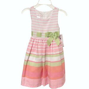 NWT BONNIE JEAN Girl's Pink, Green, White Striped Dress - Size 6